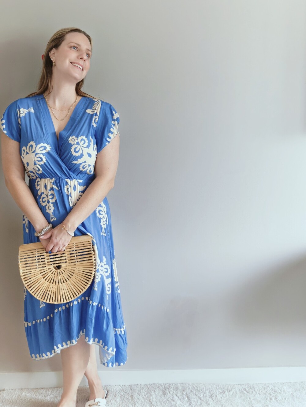 Made in Italy Blue Amalfi Coast Tile Midi Dress Wrap VNeck Resort Size M/L EUC